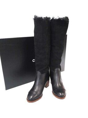 Chanel CC Logo Mouton Leather Long Boots Black 37